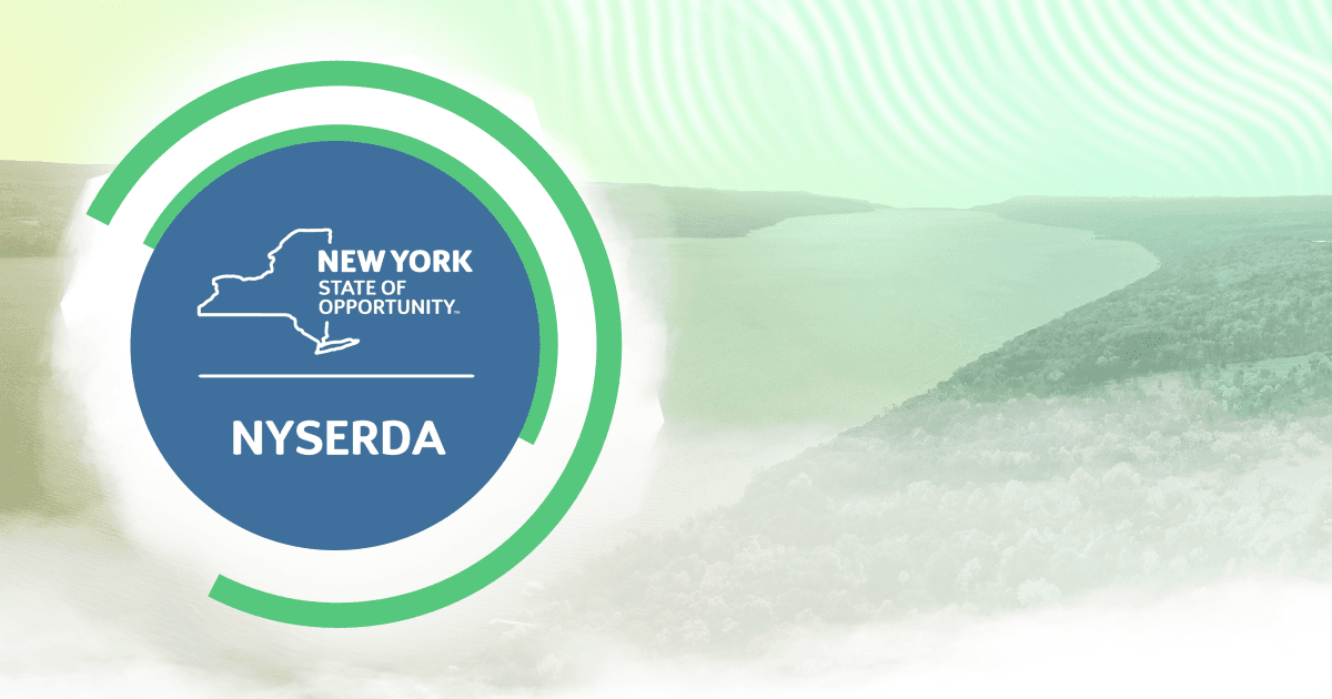 NYSERDA New York State of Opportunity logo with blue circle and green rings